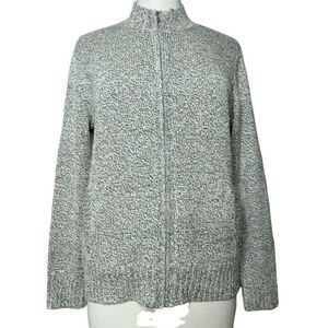 Karen Scott Zip Front Cardigan Sweater Black White Marled Long Sleeve Sz S NEW